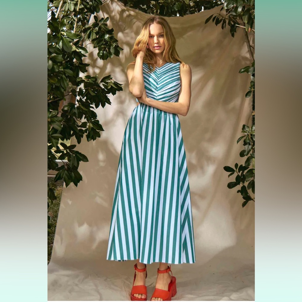 NWT Hunter Bell Kathleen Dress Emerald Stripe - Picture 2 of 13